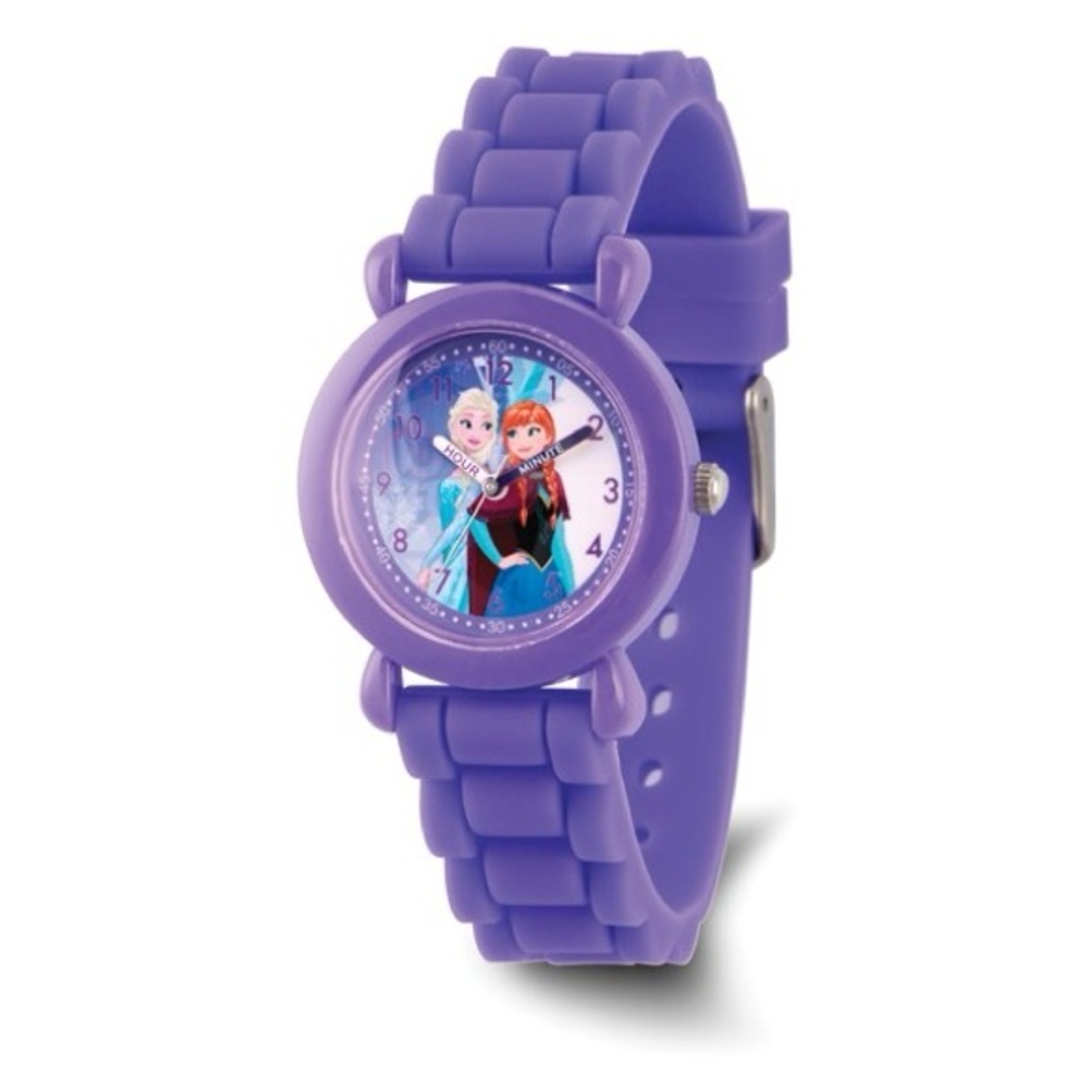 Disney Kids Frozen Elsa and Anna Purple Silicone Band Time Teacher Watch